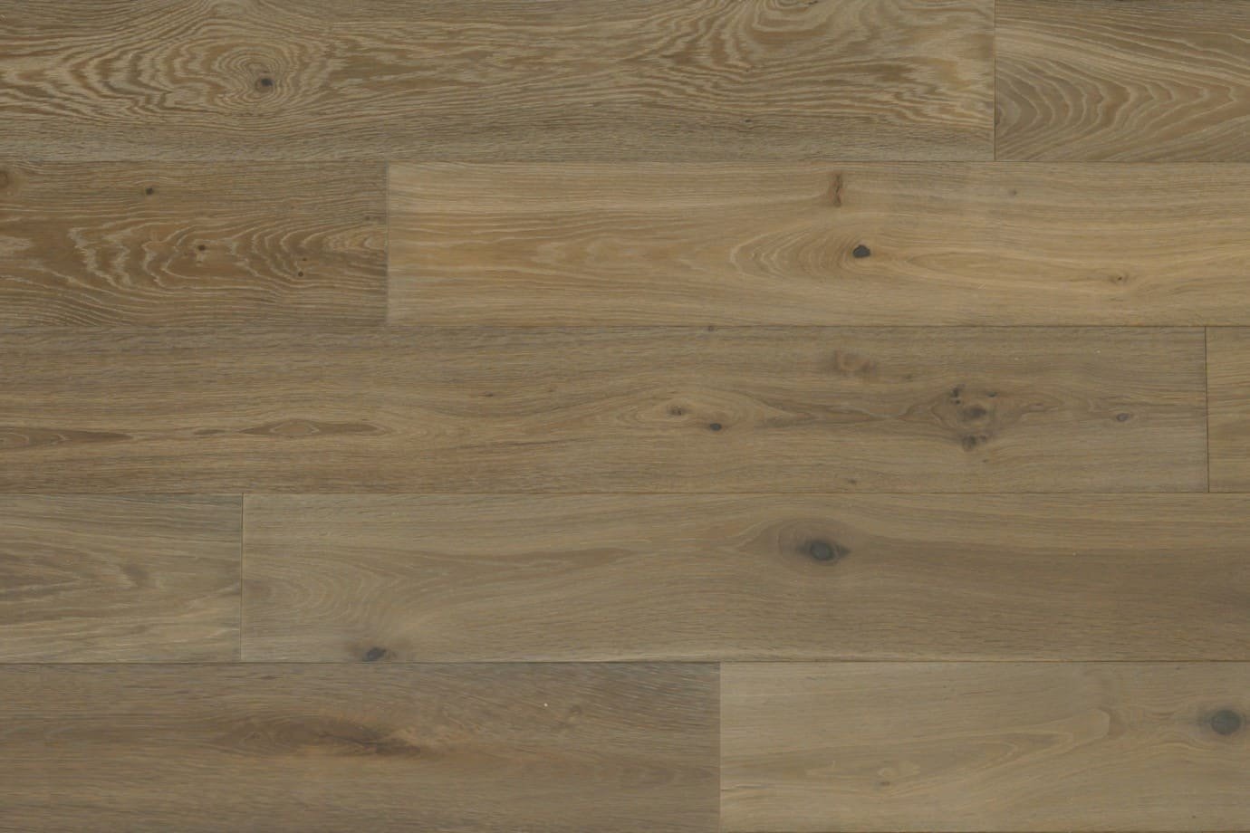 Sierra Driftwood Rustic grade European White Oak hardwood flooring with Wire Brushed surface - 8.66" wide planks installed in Houston home interior